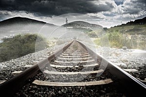 Railroad tracks in the mist