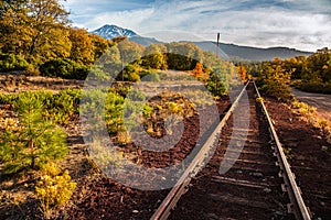 Railroad tracks with Mt. Shasta, Northern California