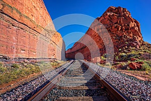 Railroad tracks near Corona Arch Trail in Utah