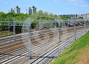 Railroad tracks Oktyabrskaya railway in Zelenograd, Russia