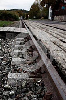Railroad tracks, rails, railway, rail chair.