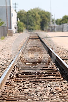 Railroad tracks in rural midwestern town