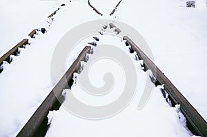 Railroad tracks in snow.