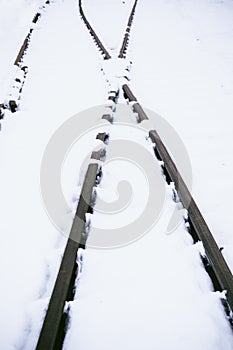 Railroad tracks in snow.