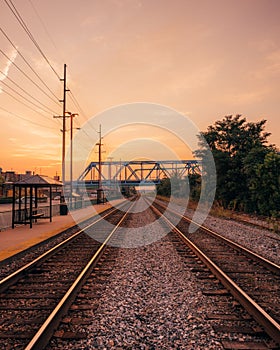 Railroad tracks at sunset, in Ashland, Kentucky photo