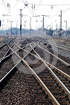 Railroad tracks, tracks and sleepers of a railway line