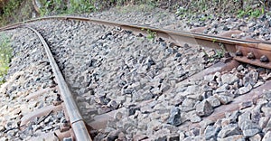 Railroad tracks for train in intersting perspective