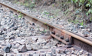 Railroad tracks for train in intersting perspective photo