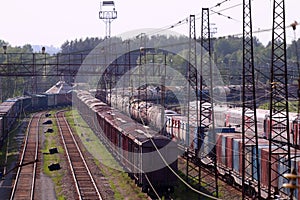 Railroad tracks with trains with cisterns