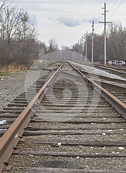 Railroad tracks traveling into the horizon