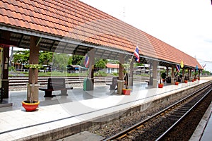 Railroad tracks view at Lopburi Station, Thailand.