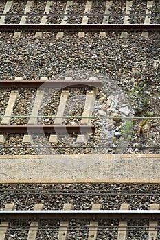 Railroad tracks with visible debris