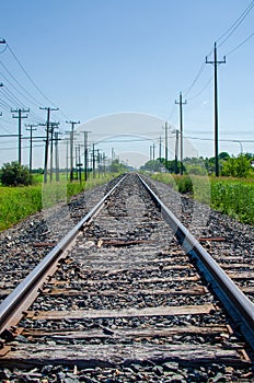 Railroad tracks in Winnipeg on a bright summer day