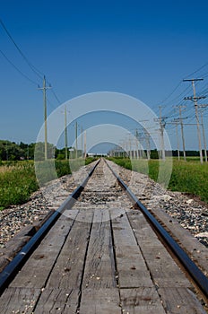 Railroad tracks in Winnipeg on a bright summer day