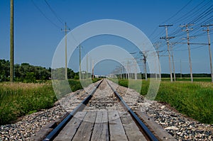 Railroad tracks in Winnipeg on a bright summer day