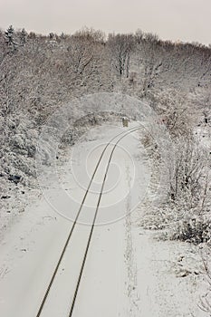 Railroad tracks during the winter in Gallup Park - Ann Arbor, Michigan