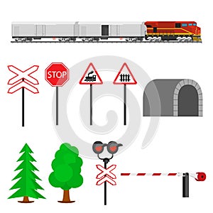 Railroad traffic way and train wagons with refrigerators. Train transportation.