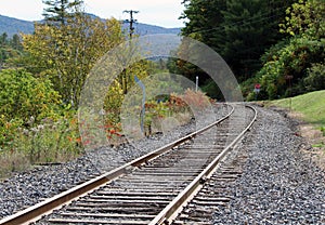 Railroad Train Tracks Going around a Corner
