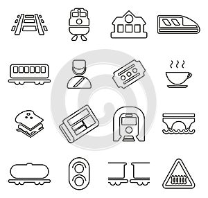 Railroad Travel & Cargo Transportation Icons Thin Line Vector Illustration Set