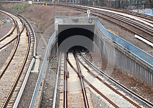 Railroad Tunnel with Tracks and Crossing Lines