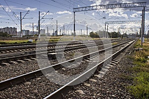 Railroad urbanistic landscape. No people. Perspective view