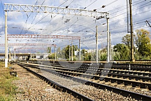 Railroad urbanistic landscape. No people. Perspective view