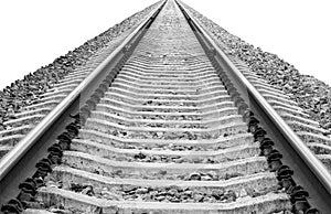 Railroad vanishing to horizon isolated on white background