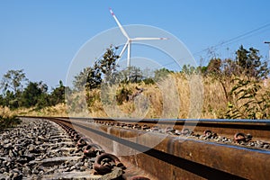 Railroad and wind turbine