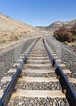 Railroad Winding along Yakima River Canyon.