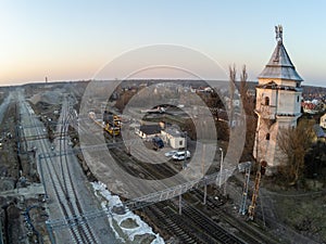 Railroad works in Pilawa in Poland