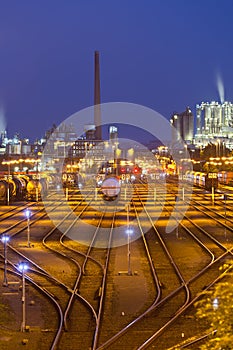 Railroad Yard And Industry At Night