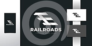 Railroads Logo Design with Initial Letter E. E Logo or Symbol with Railroads Concept