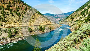 Railroads and the Trans Canada Highway follow the Thompson River