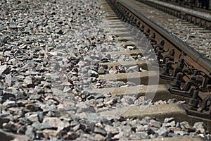 Rails and concrete sleepers close up
