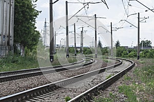 Rails and cross ties.Railway road,concept, close-up