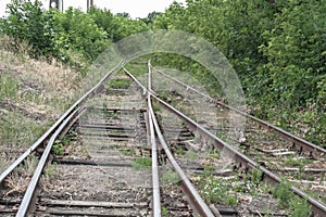 Rails and cross ties.Railway road,concept, close-up