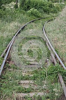 Rails and cross ties.Railway road,concept, close-up