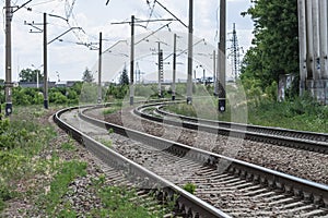 Rails and cross ties.Railway road,concept, close-up