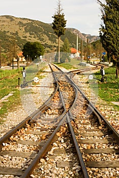 Rails of famous Diakofto-Kalavrita railway