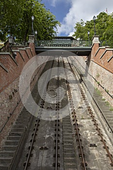 Rail of funicular on Castle Hill in Budapest Hungary