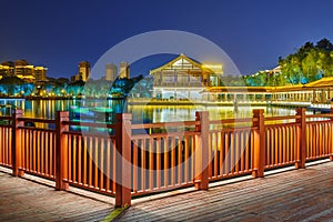 The rails lakeside at night