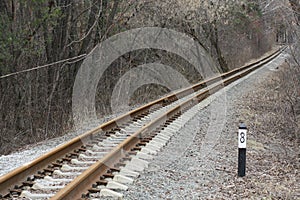 Rails railway running away in autumn park