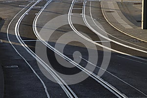 Rails of a tramway in evening light