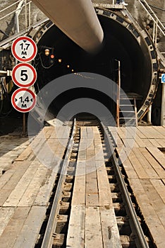 The rails are under construction in the tunnel