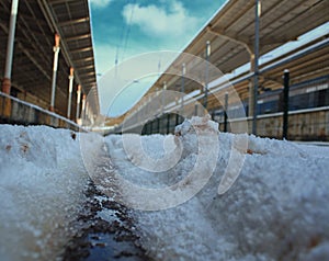 The rails under the snow in Eminonu Sirkeci Station