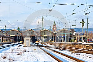 Rails in winter at the station