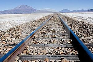 Railway across Salar de Uyuni