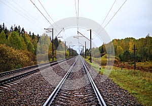 Railway against the background of an autumn forest
