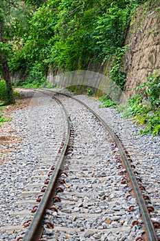 The railway along the cliff and tree called