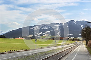 Railway and Alps mountains